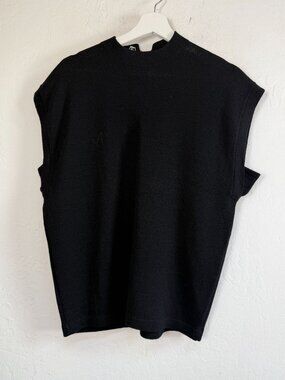 VTG Wayne St. John Women Black Sleeveless Mock Neck Zip Back Knit Sweater Large